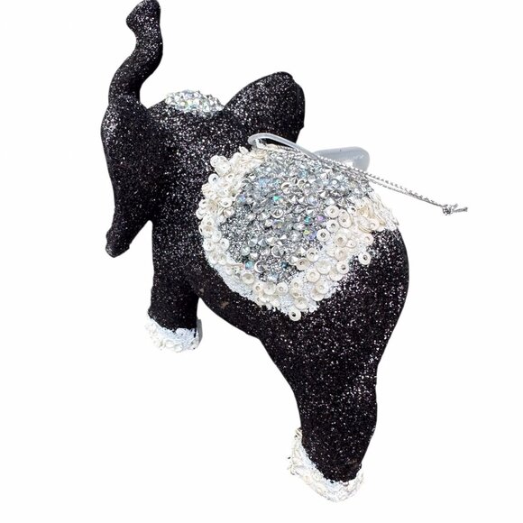 Holiday Lane Elephant Ornament Black Glitter Sequin 6x4" Hanging Holiday Decor - Picture 2 of 14